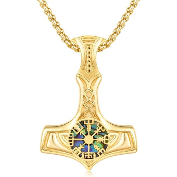 Viking Necklace 925 Sterling Silver Cross Mjolnir Pendant Valknut/Vegvisir/Ourob